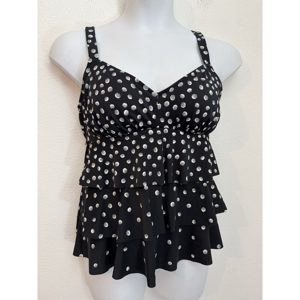Swim Solutions Galactica Printed Tiered Tankini Top Black Size 14 EUC  Slimming - Picture 1 of 9